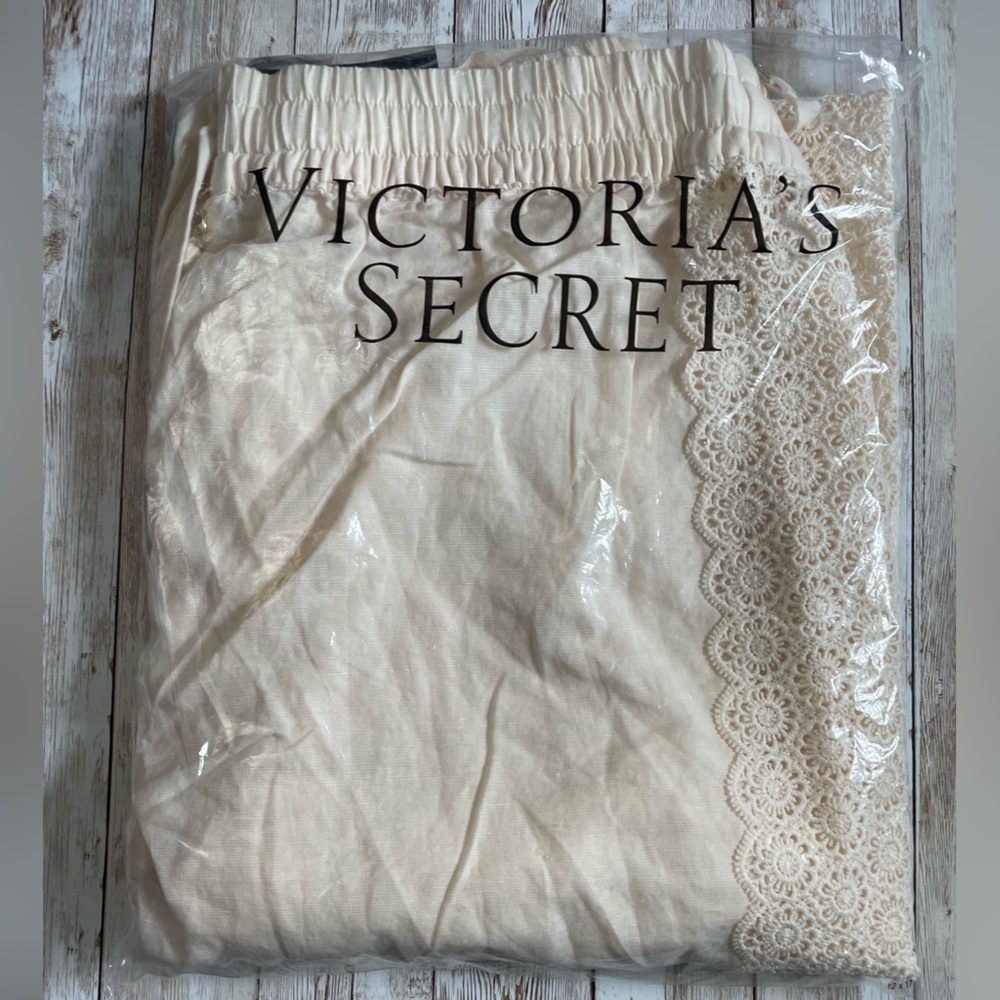 🆕 RESERVED EB VICTORIA'S SECRET SWIM BEACHWEAR LINEN LACE-TRUM COVER-UP PANTS M - Picture 8 of 16